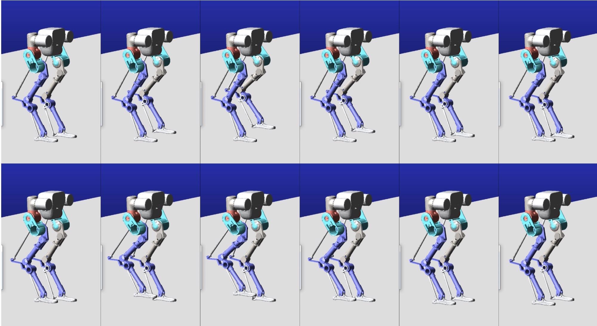 Step simulation. In the simulation, the robot steps at a speed of 4 mm/ms. The above figure shows two steps in intercepting the robot’s motion.
