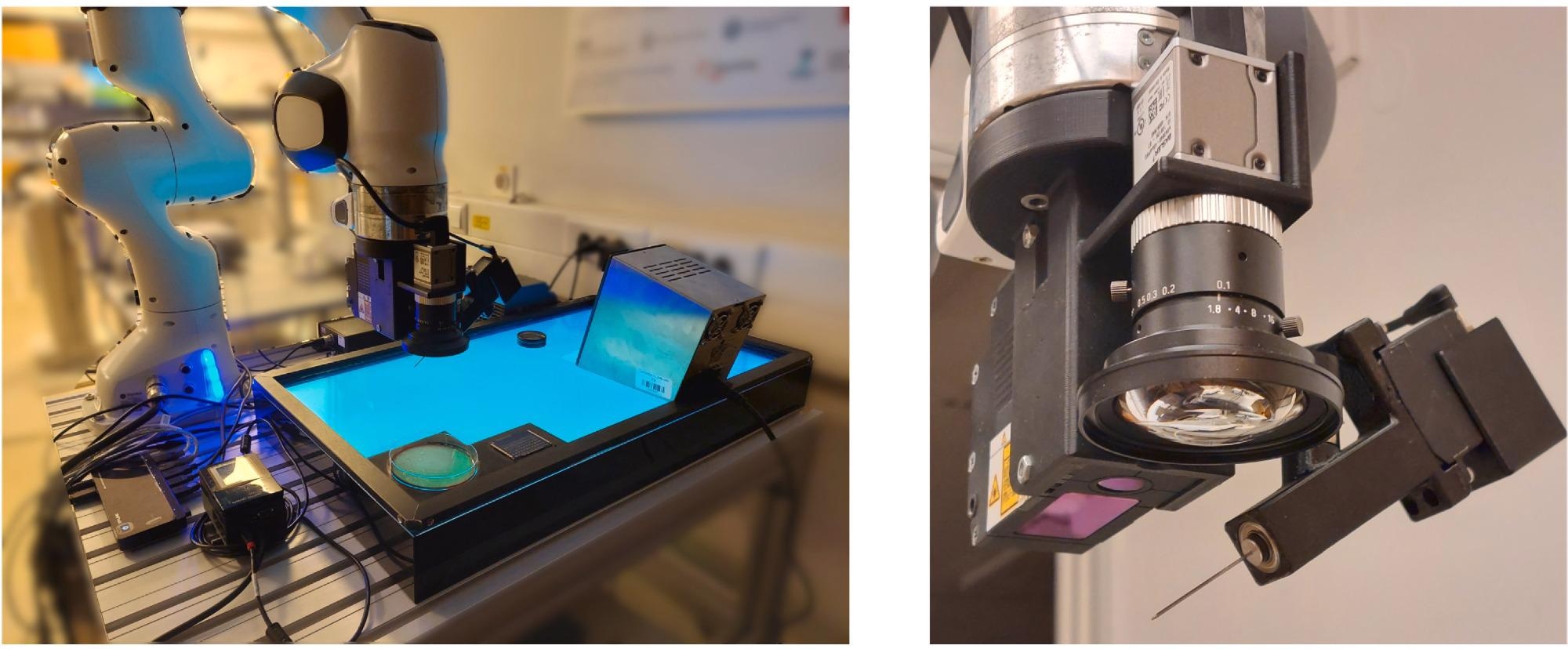 Overview of the experiment setup (left) and the end-effector tool (right).