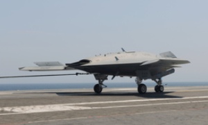 First Arrested Landing of X-47B Unmanned Combat Air System Performed on Modern Aircraft Carrier